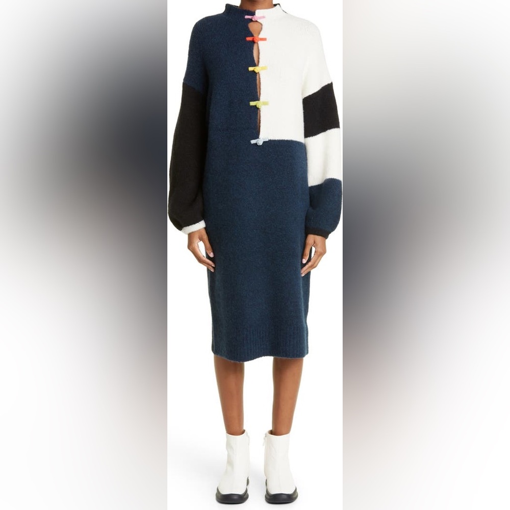 BNWT YAN YAN Charlie Wah Colorblock Wool Blend Sweater Dress
